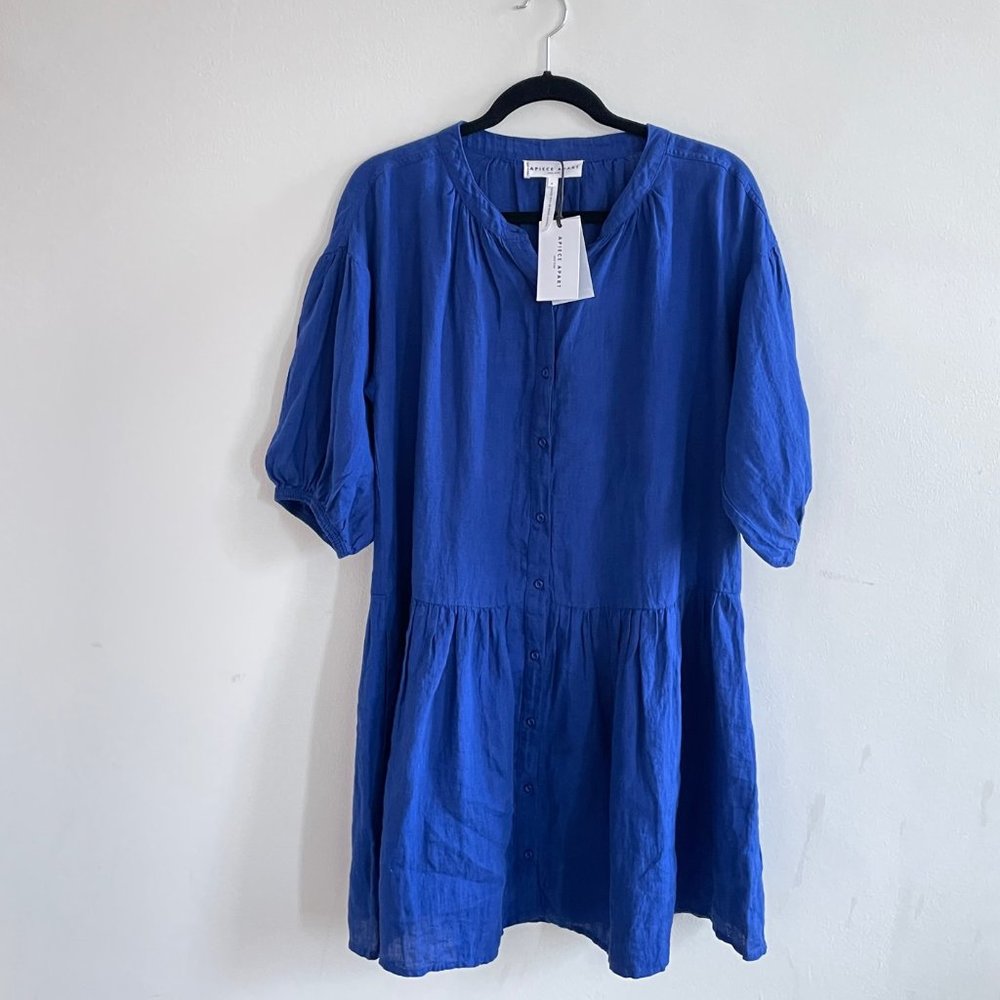 NEW - APIECE APART Linen Mini Dress in Lapis Blue Blue Size 4 - Picture 3 of 7